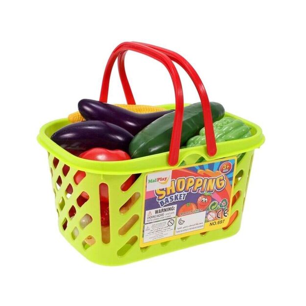 Žaislinis pirkinių krepšelis su vaisiais ir daržovėm, 20 vnt