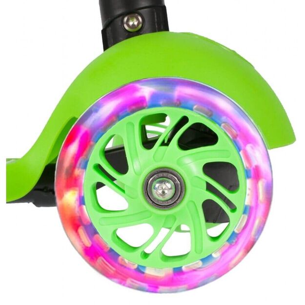 Triratis paspirtukas su LED ratais ir krepšeliu smulkmenoms