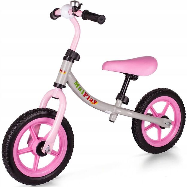Paspiriamas balansinis dviratis, 12" rožinis, pilkas