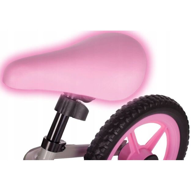 Paspiriamas balansinis dviratis, 12" rožinis, pilkas