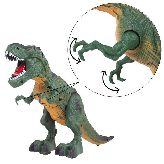 Interaktyvus T-rex dinozauras šviečia, riaumoja, vaikšto