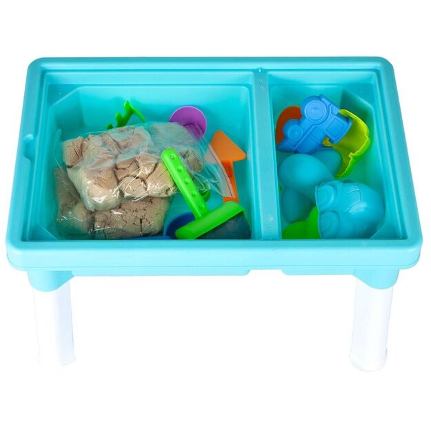 Žaislinis smėlio dėžės ir vandens stalas su kinetiniu smėliu ir priedais