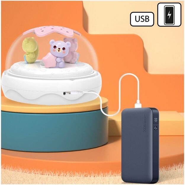 Muzikinė karuselė kūdikiams su projektoriumi ir nuotolinio valdymo pultu, įkraunama USB