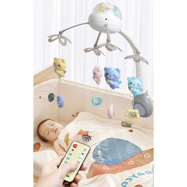 Muzikinė karuselė kūdikiams su projektoriumi ir nuotolinio valdymo pultu, įkraunama USB