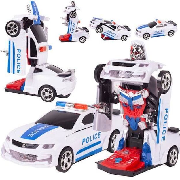 Žaislinis policijos automobilis virstantis robotu