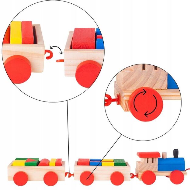 Žaislas Medinis traukinys su kaladėlėm