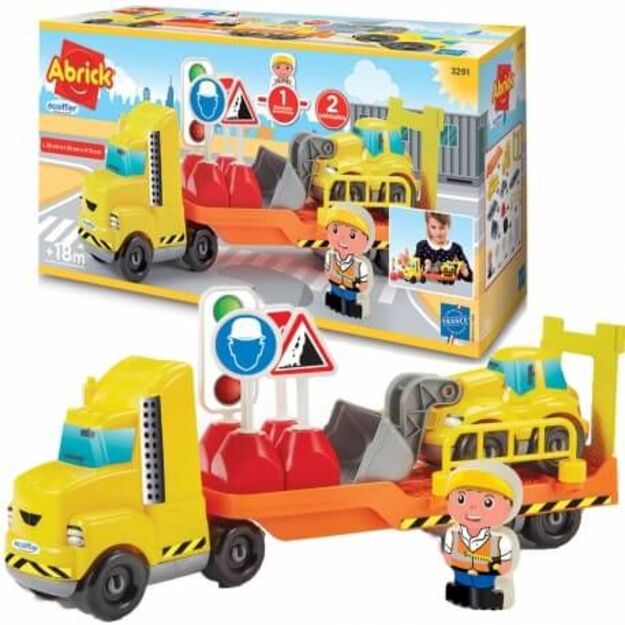 Žaislinis sunkvežimis su kelių statybos rinkiniu