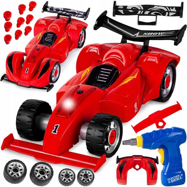 Žaislinis lenktyninis automobilis - konstruktorius su atsuktuvu