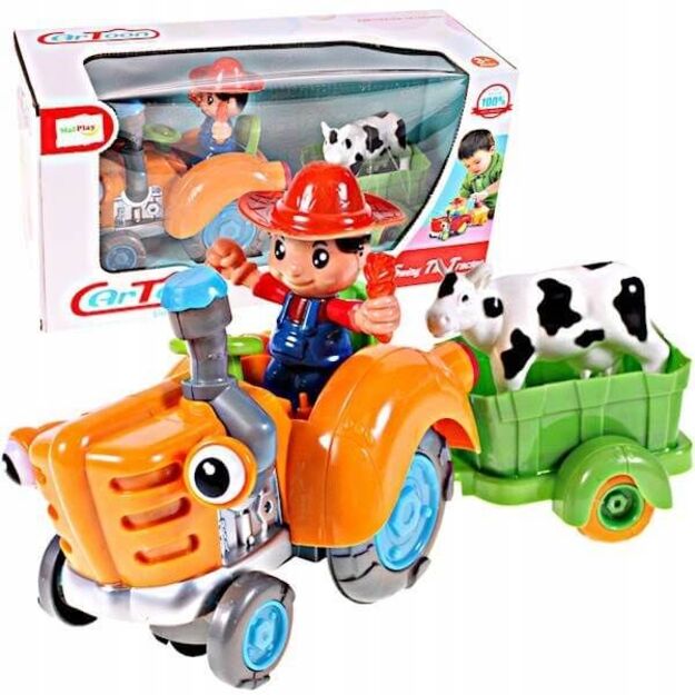Žaislinis ūkininko traktorius su priekaba