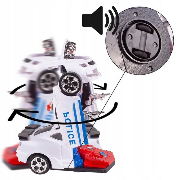 Žaislinis policijos automobilis virstantis robotu