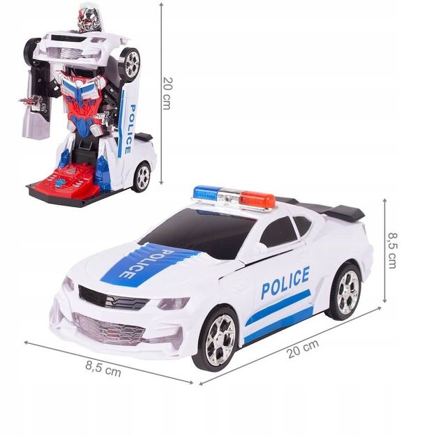 Žaislinis policijos automobilis virstantis robotu