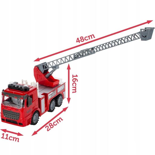 Žaislinis gaisrinis automobilis su besisukančiomis kopėčiomis, 28 cm