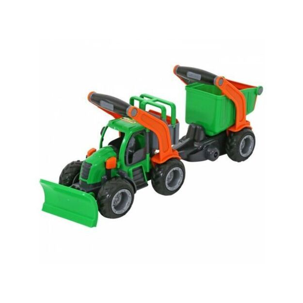 Žaislinis traktorius - buldozeris su priekaba, 48 cm, WADER