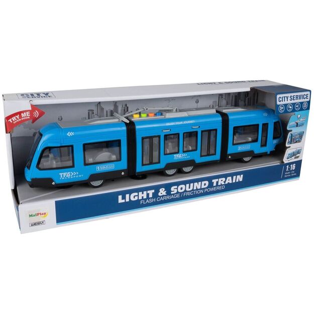 Žaislinis tramvajus su garsu ir šviesa ir atidaromomis durimis