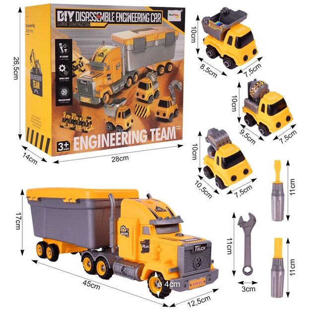 Žaislinis sulankstomas sunkvežimis, konteinervežis su 3 automobiliais