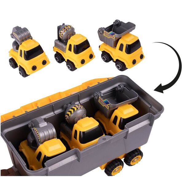 Žaislinis sulankstomas sunkvežimis, konteinervežis su 3 automobiliais