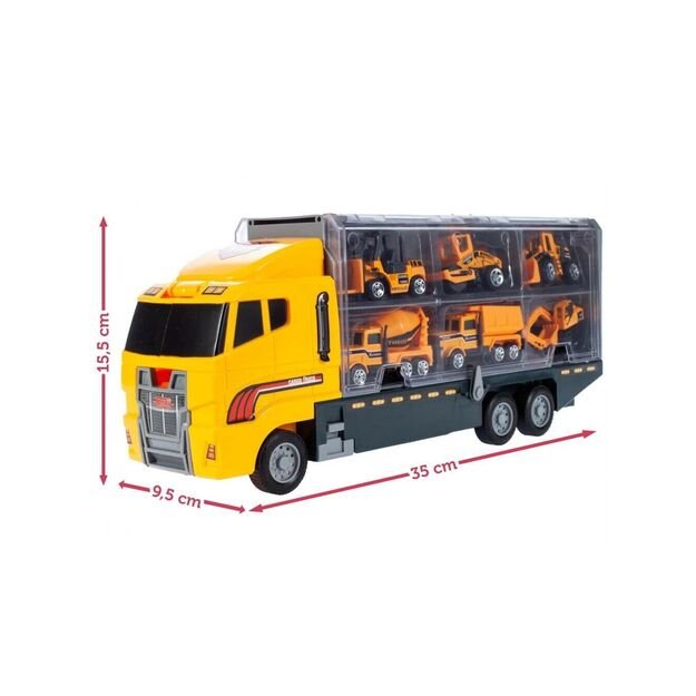 Žaislinis sunkvežimis vilkikas su 6 statybiniais automobiliais