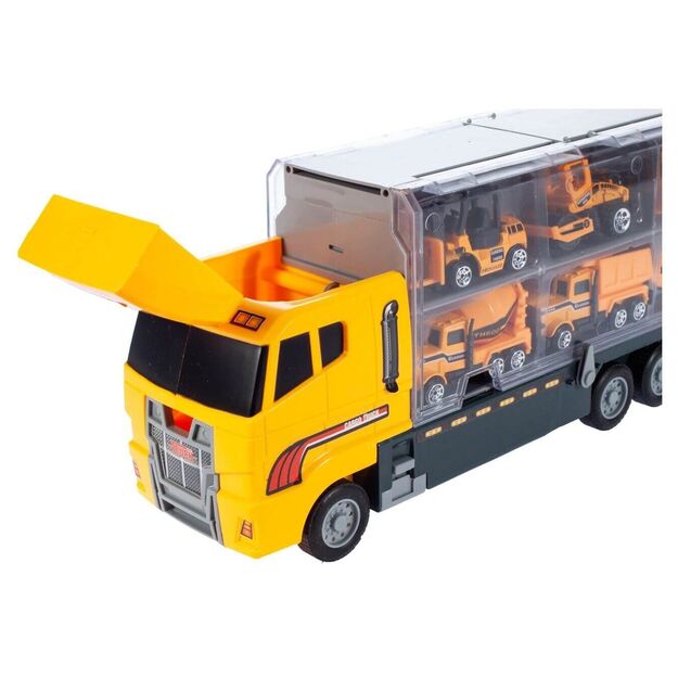 Žaislinis sunkvežimis vilkikas su 6 statybiniais automobiliais