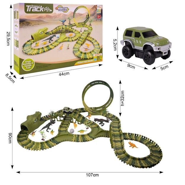 Žaislinė didelė automobilių trasa Dinozaurų parkas, 260 el.