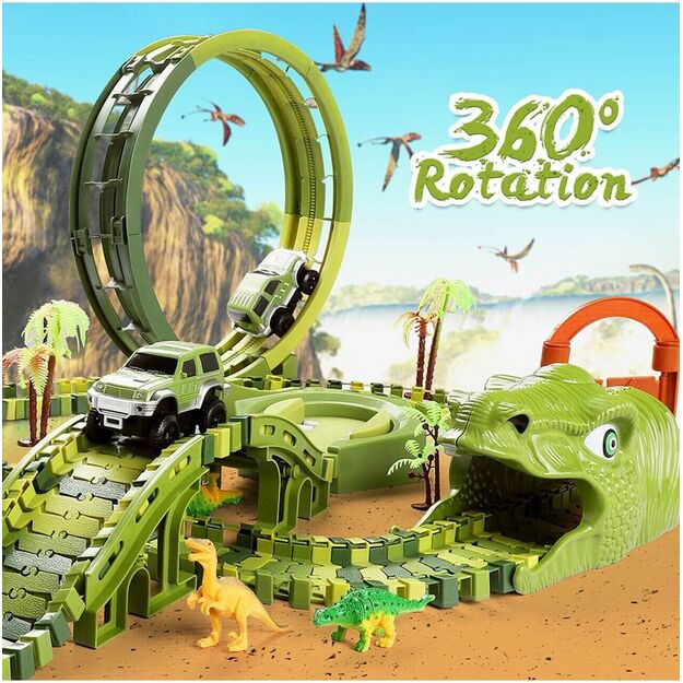 Žaislinė didelė automobilių trasa Dinozaurų parkas, 260 el.