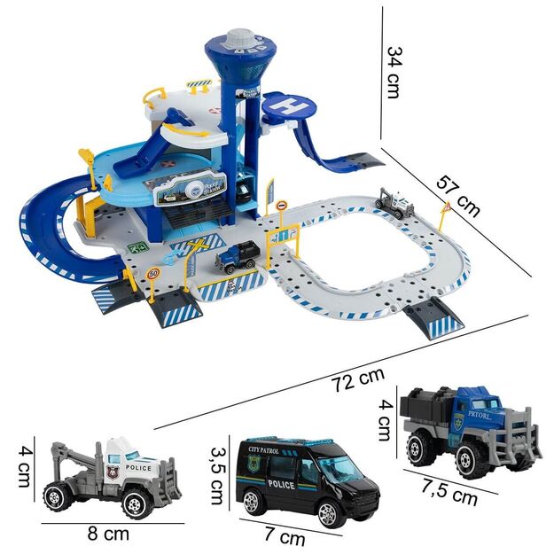 Žaislinė Policijos automobilių stovėjimo aikštelė, trasa, 3 aukštų 