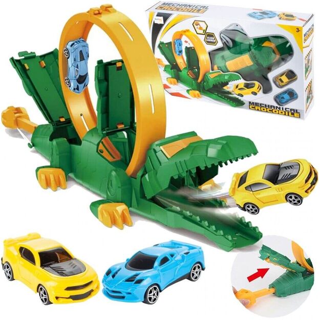 Žaislinė automobilių paleidimo įranga su dviem automobiliais Krokodilas