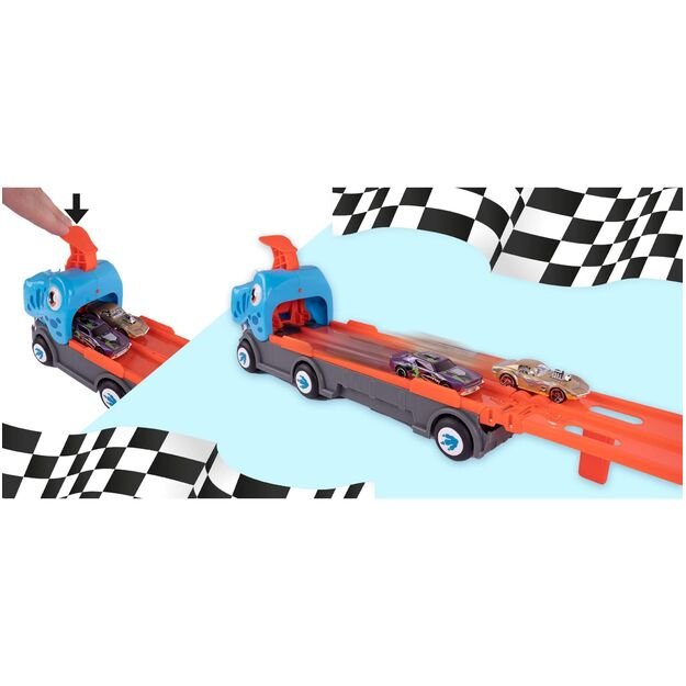 Žaislinė automobilių trasa su paleidimo įranga ir 6 automobiliais