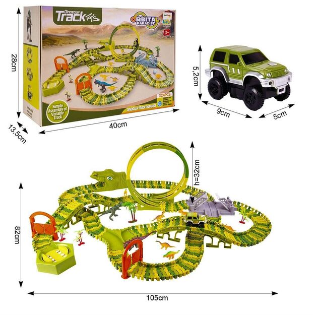 Žaislinė Mega automobilių trasa Dinozaurų parkas, 324 el.