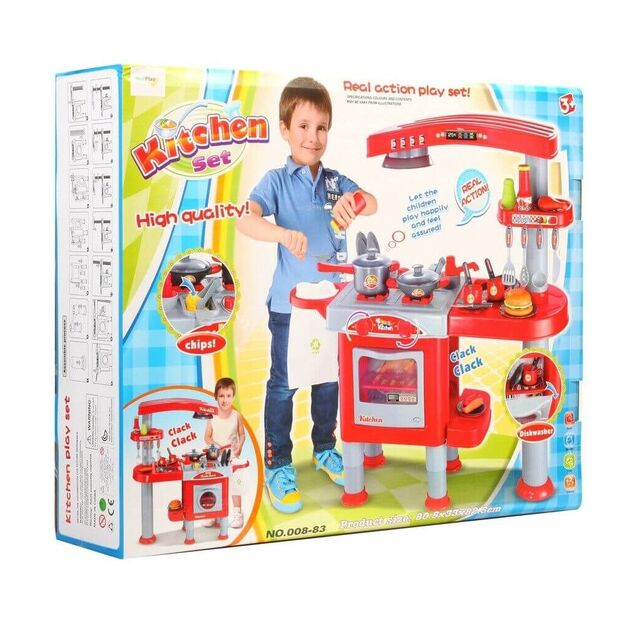 Didelė vaikiška žaislinė virtuvėlė su gartraukiu ir orkaite