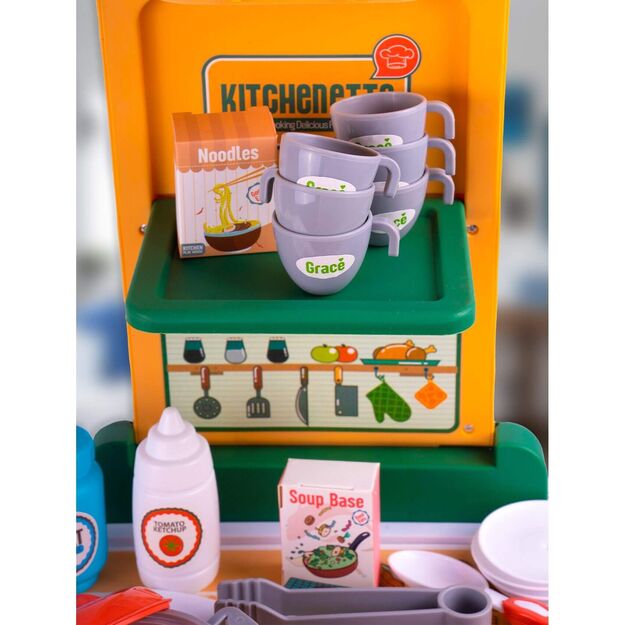 Vaikiška virtuvė su priedais ir kriaukle lagamine