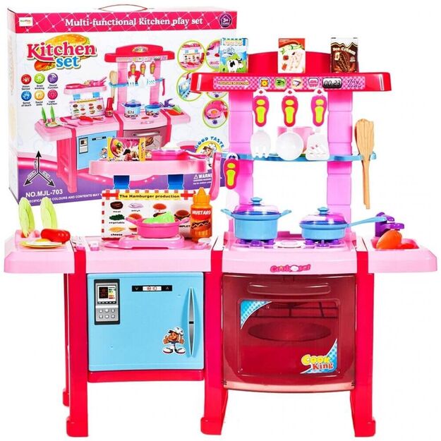 Vaikiška žaislinė virtuvėlė su priedais, orkaite ir šaldytuvu