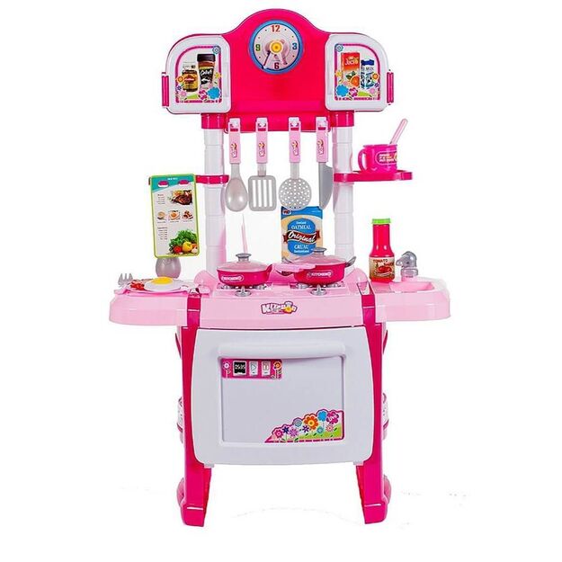 Vaikiška žaislinė virtuvėlė su laikrodžiu ir priedais