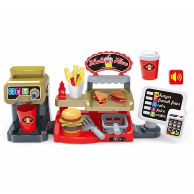 Žaislinė Mini greito maisto parduotuvė - restoranas su kasos ir kavos aparatais 