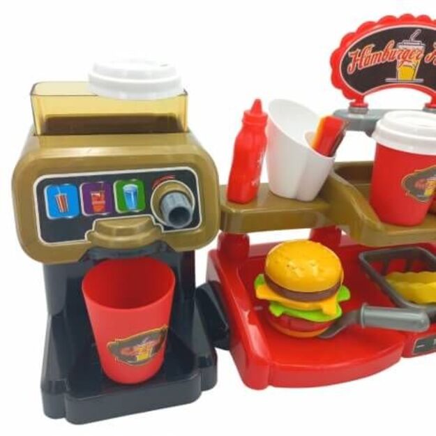 Žaislinė Mini greito maisto parduotuvė - restoranas su kasos ir kavos aparatais 